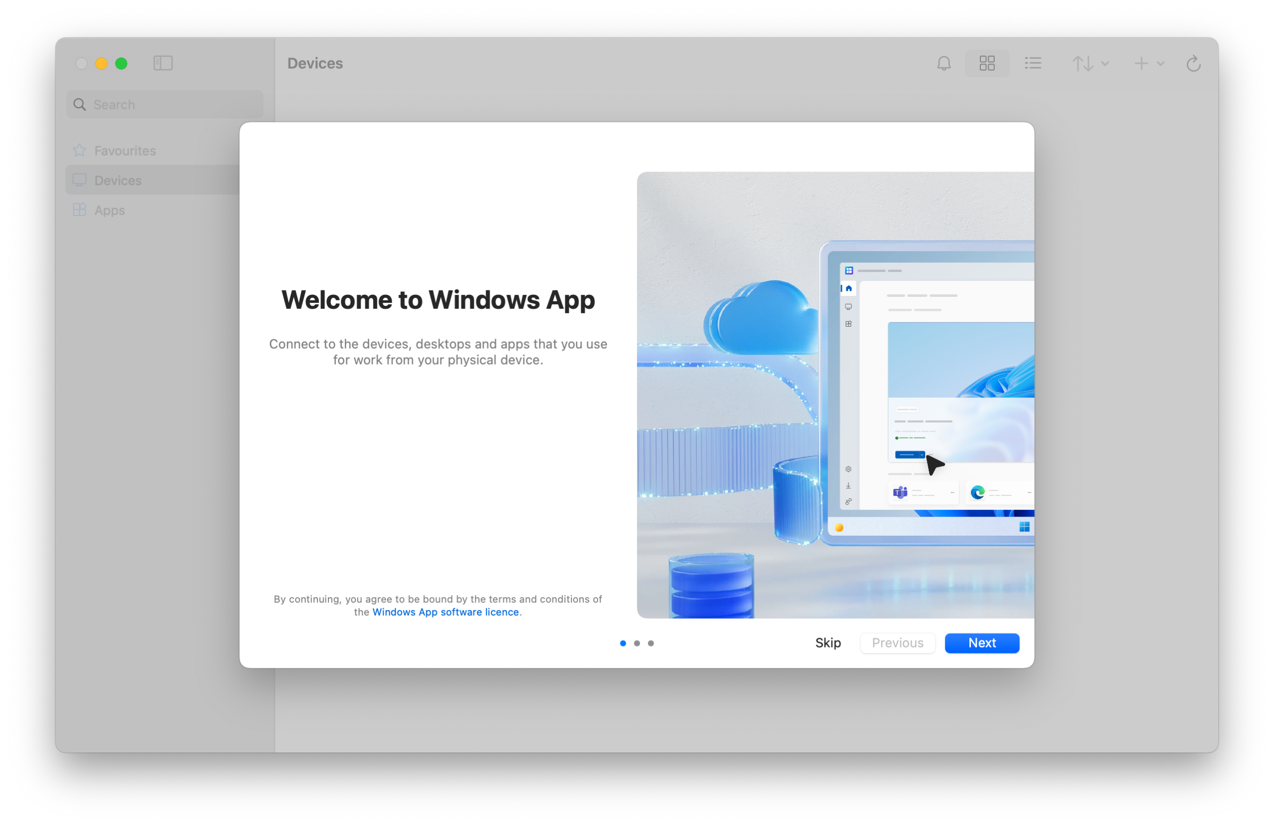 Windows App welcome screen on macOS